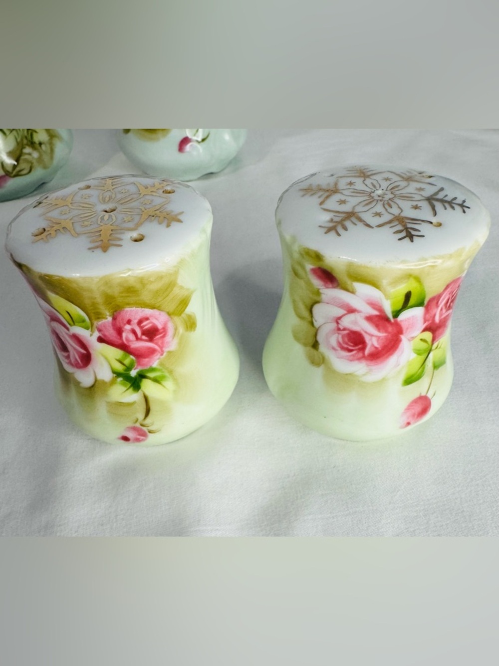 Vintage Lefton China Hand Painted Rose Gold Trim-Creamer+Sugar+Salt&Pepper+Spoon - Picture 13 of 16
